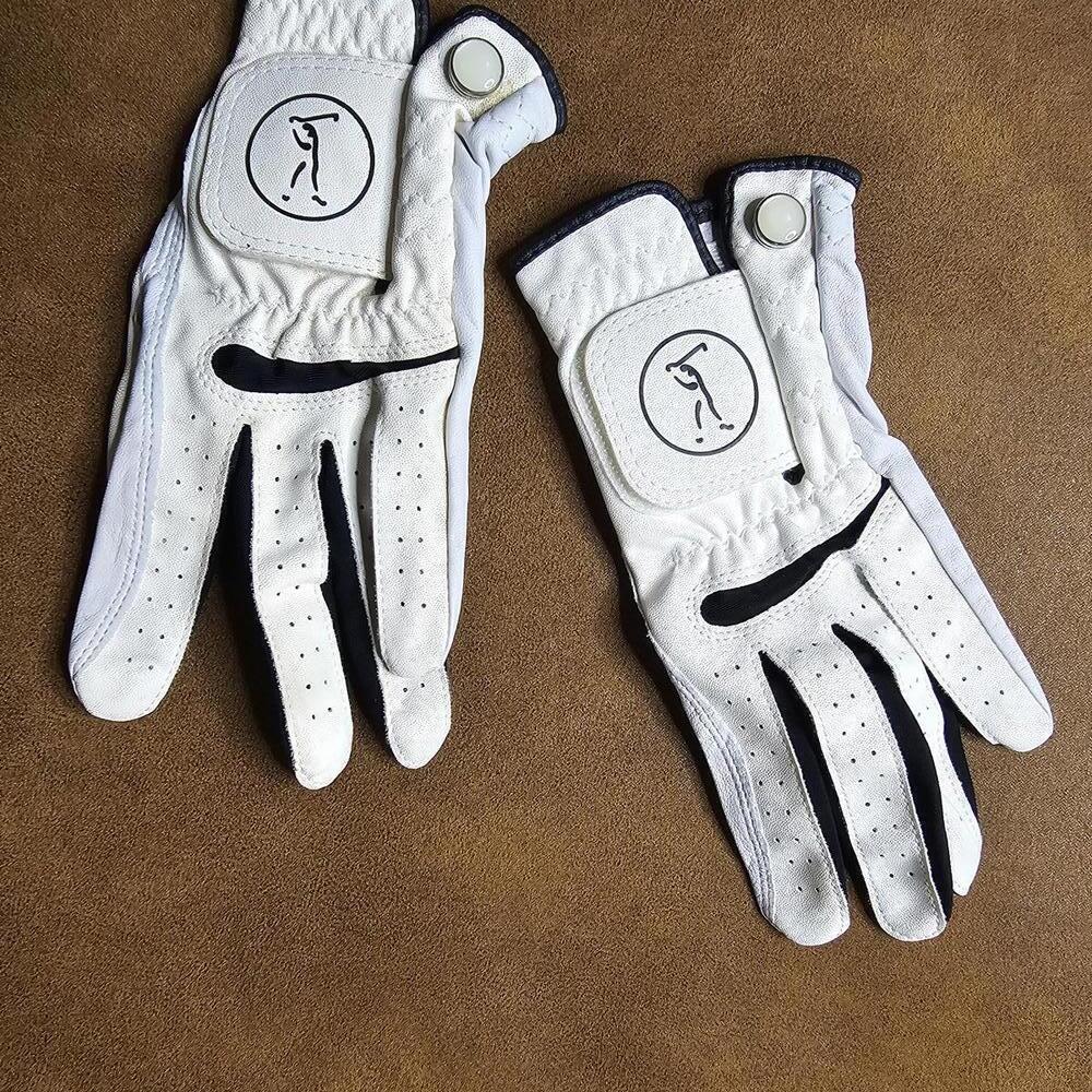 Pair of White Golf Gloves with Adjustable Wrist Strap